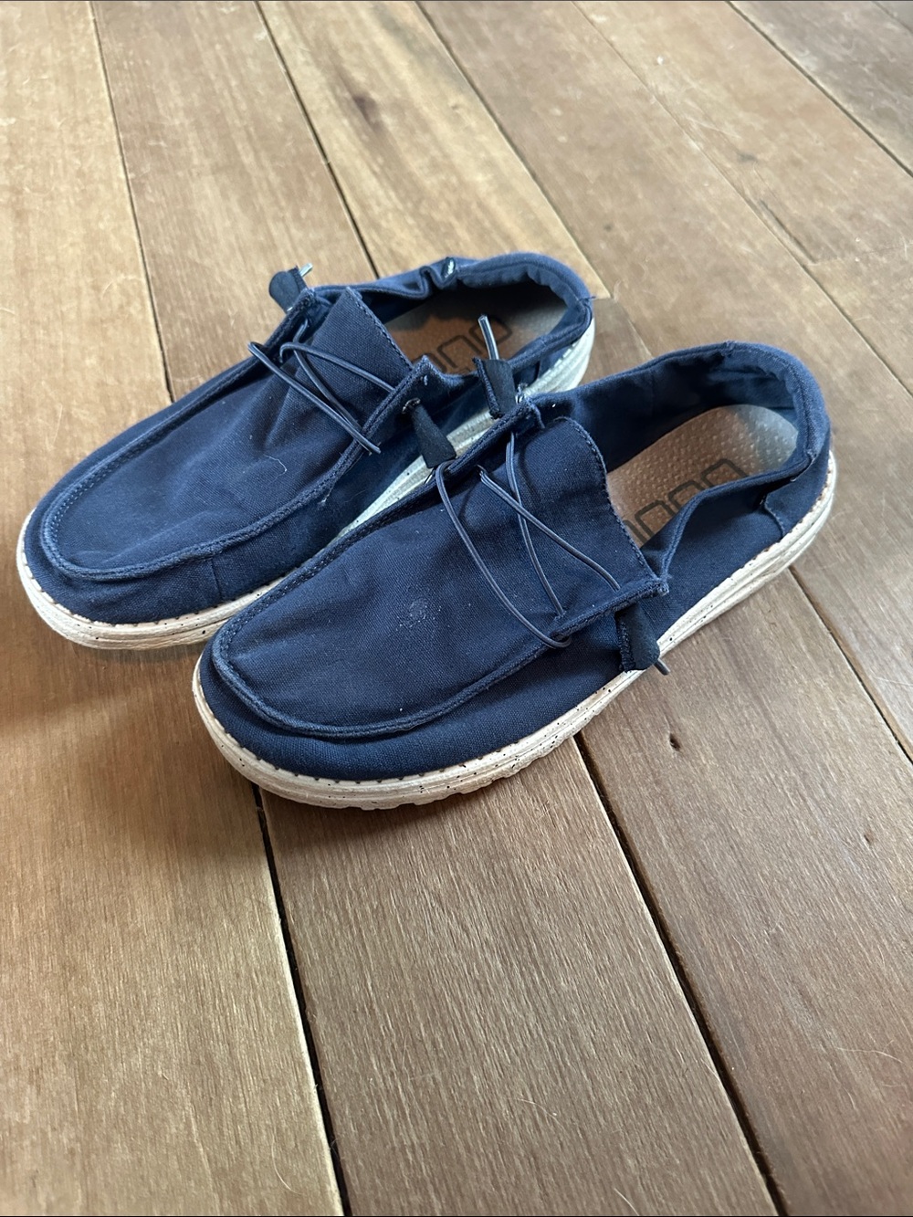 Navy Hey Dudes size 8 women’s